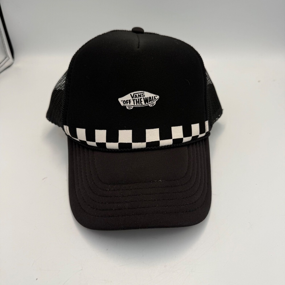 Vans Off The Wall Trucker Hat Black Checkerboard Logo Snapback Cap Otto 39-165